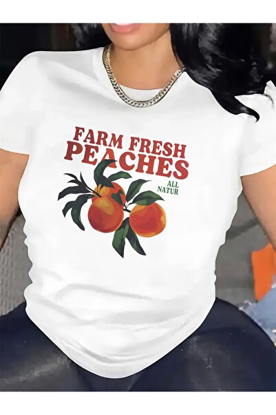 212ZTD Short Sleeve T-Shirt Women, Farm Fresh Peaches Design, 100 cotton, Lig...