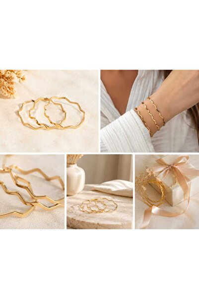 Lunavera Luxe Kadın Gold Dalgalı Kelepçe Bileklik Minimal Şık Metal Bileklik