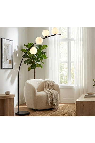 Ebticar Modern 5-Glass Ball Floor Lamp with Black Metal Body – Elegant Arc De...