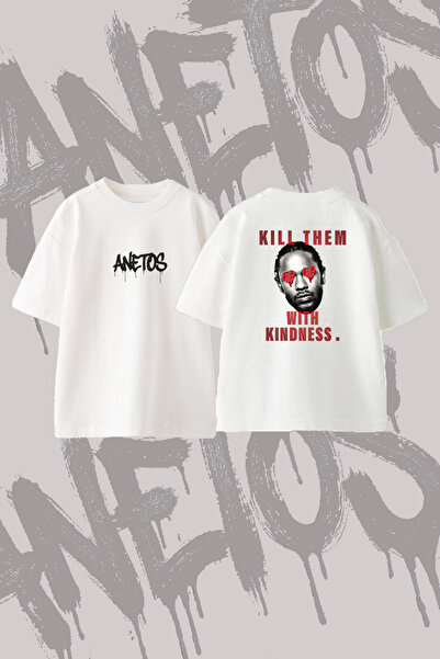 Anetos Kendrick Lamar Kindness Design Back Printed Cotton White Oversize T-Shirt