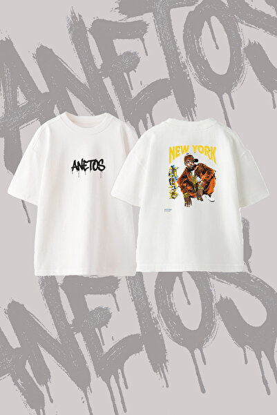Anetos Μπλουζάκι Nas New York Design με στάμπα στην πλάτη, βαμβακερό λευκό ov...