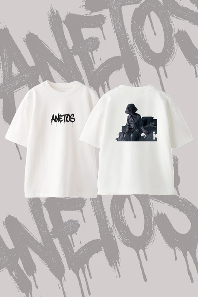 Anetos Satin Pajama Design Back Printed Cotton White Oversize T-Shirt