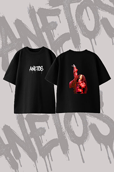 Anetos Sza Sarkici_1 Design Back Printed Cotton Black Oversize T-Shirt