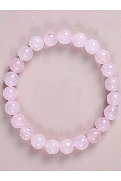 Moon of Noon Handmade Premium Natural Rose Quartz Gemstone Stretch Elastic Bracelet Healing Crystal Round Stone Beads Jewelry Gifts for Women Men