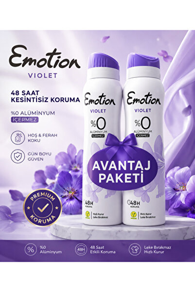 Emotion Violet Deodorant Sprey 2x150 ML Avantaj Paketi %0 Alüminyum Menekşe K...