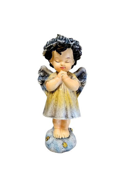 OEM Figurină Sacrua Inger Care, din rășină, 16 cm, rochie galbenă.