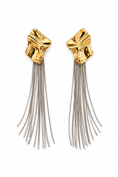DEMOKAN Abstract Metallic Tassel Earrings
