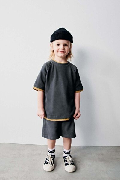 Magu Boy's Cotton Anthracite Waffle Shorts Set