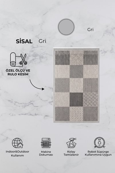 Anatolian Carpet Store Sisal Dokuma Hav Vermez, Leke Tutmaz, Robot Süpürgeye Uygun Modern Gri Halı