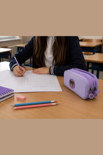 NEMO BAGS Unisex Lilac Pen Holder, Double Compartment Pencil Case, Teddy Bear...
