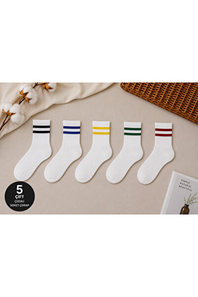 Socks++ 5'li Çizgili Kısa Konç Çorap