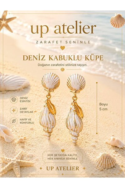 Up Atelier Summer Collection Beach Fashion White Vintage Seashell Model Earrings