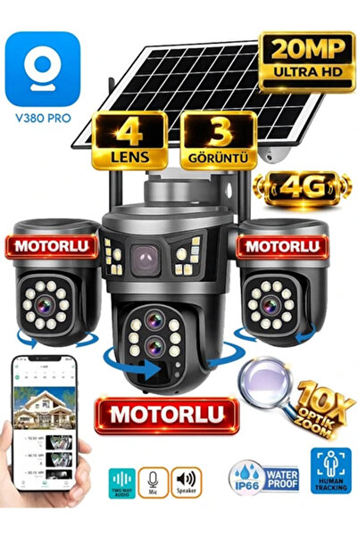 Mmctech 4 Kameralı Solar Güvenlik Kamerası 4G Sim Kartlı PTZ Hareketli Gece G...