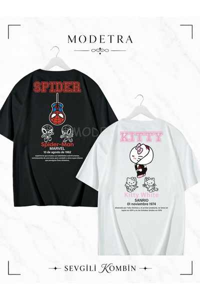 Modetra Women Men Unisex Spider Kitty Written Back Print Lover Couple Combina...
