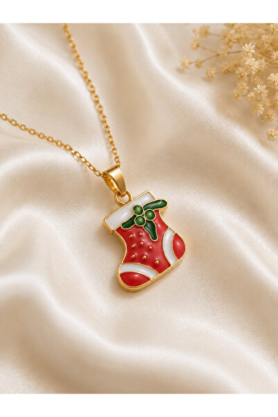 U&Gi Moda Gold Necklace with Red Christmas Stocking Figure |   316L Stainless...