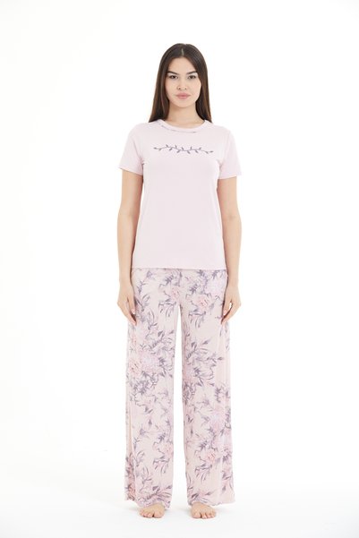 LILAC Women's Floral Patterned 100% Viscose Pajama Set