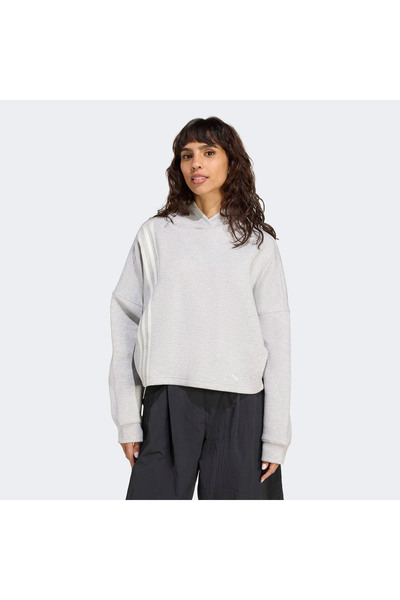 adidas 3 Stripes Kadın Gri Hoodie