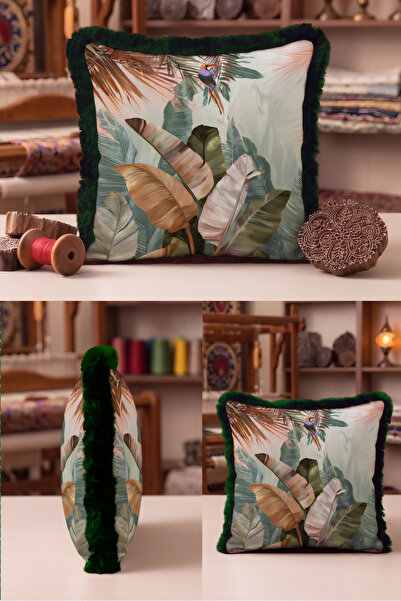Evimde Bambaşka Exotic Tropical Leaf Pattern Fringe Pillowcase-Paradise Bird ...