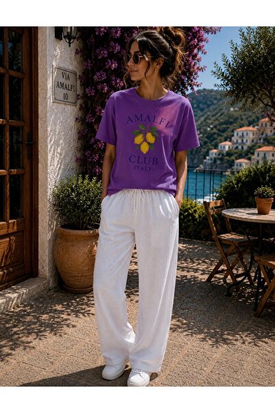 TREND EMMODA تي شيرت نسائي كبير الحجم مطبوع عليه ليمون من Amalfi Clup