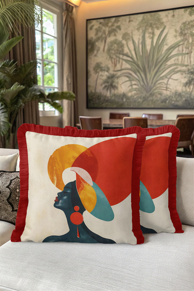 Evimde Bambaşka Boho Artistic Fringed Pillowcase with Abstract Female Figure ...