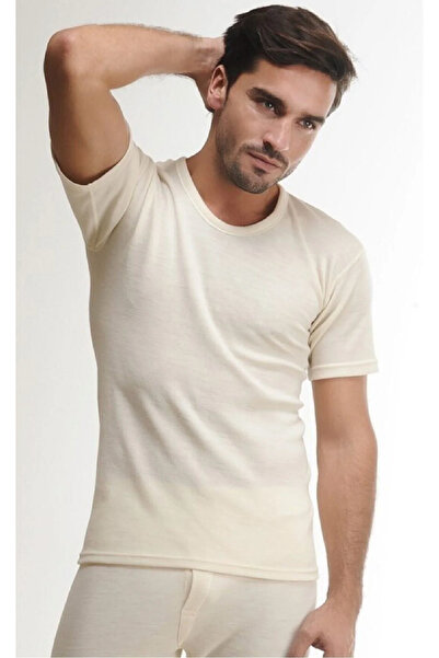 Hasyün Men'S, Cream, 100% Merino, Short Sleeve, Undershirt