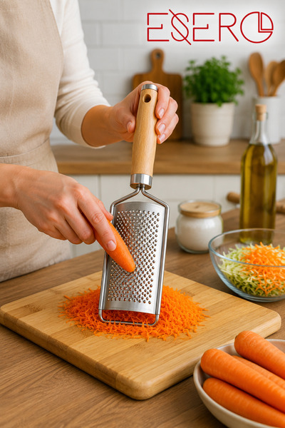 ESERO Steel Kitchen Grater with Wooden Handle Sharp Grater with Ergonomic Gri...