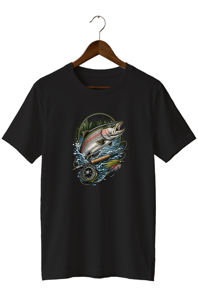 remonz Unisex Salmon Fish Print T-Shirt – Fly Fishing and Outdoor Themed Crew...