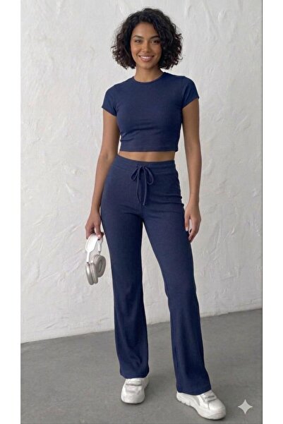 meymers Women's Maya Ribbed Fabric Crop T-Shirt High Waist Wide Leg Two-Piece...