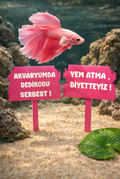 MD×JOA Akvaryum Aksesuarı 2'li Set Yem Atma ve Dedikodu Yasaktır Yazısı ( Pem...