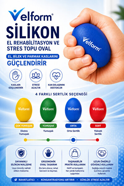 Velform Silikon El Stres ve Rehabilitasyon Topu Oval Egzersiz El Güçlendirme ...