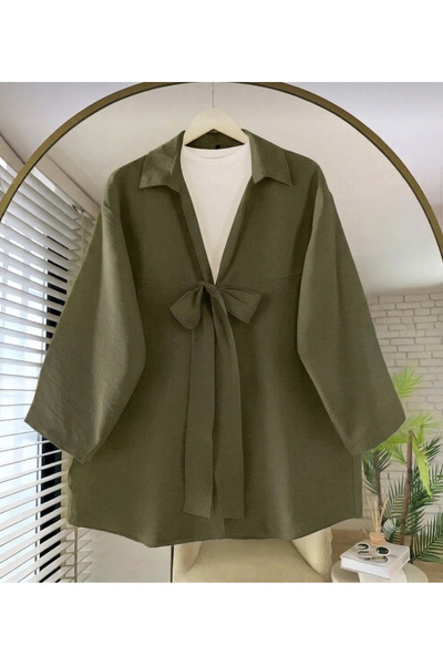 lillia kids Gömlek yakalı önden bağlamalı pamuk şık kimono tunik