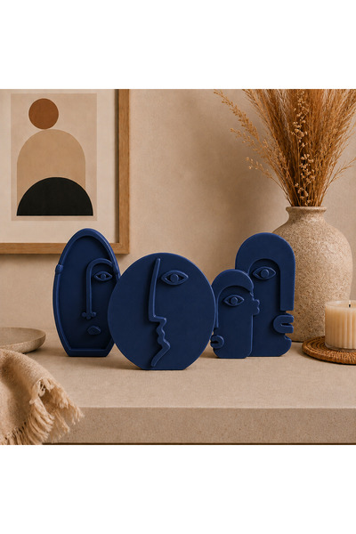 Family Studio Soyut Yüz Dekoratif Biblo Seti 3’lü – Modern Minimal Ev Dekoru