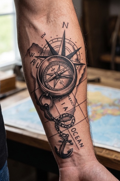 BP Tattoo Pusula, Harita ve Çapa Temalı Gerçekçi Geçici Dövme