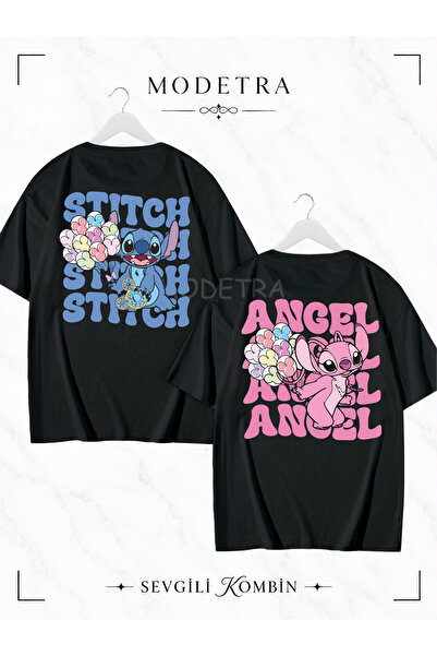 Modetra Women Men Unisex Stitch Angel Written Back Printed Lover Couple Combi...