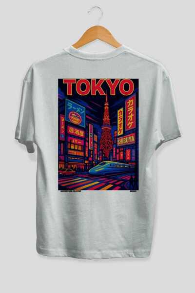 Ankhises Tokyo Japonia Tricou unisex cu imprimeu pe spate, alb, supradimensio...