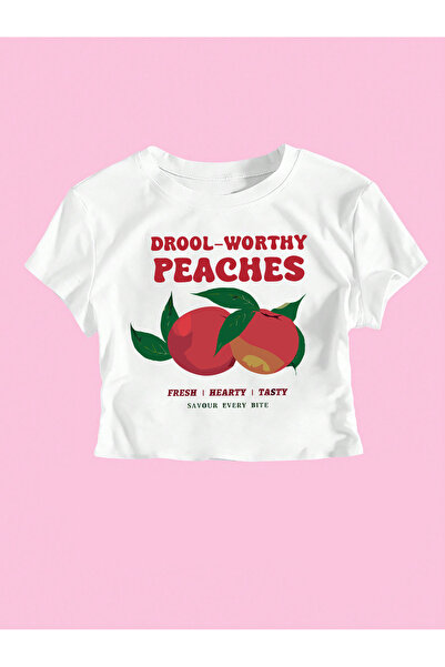 LUMSHİNE Women's Peach Printed Tee Crop