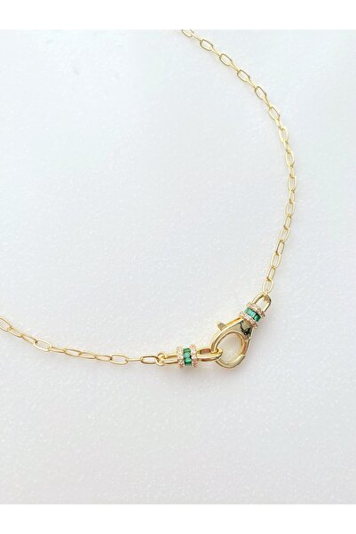GOX Frontally Locked Green Baguette Stone Tiny Paperclip Necklace