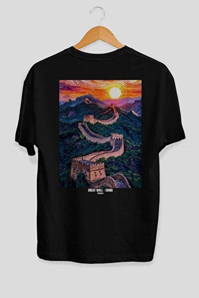 Ankhises Great Wall of China 2 Black Oversize Country City Back Printed Unise...