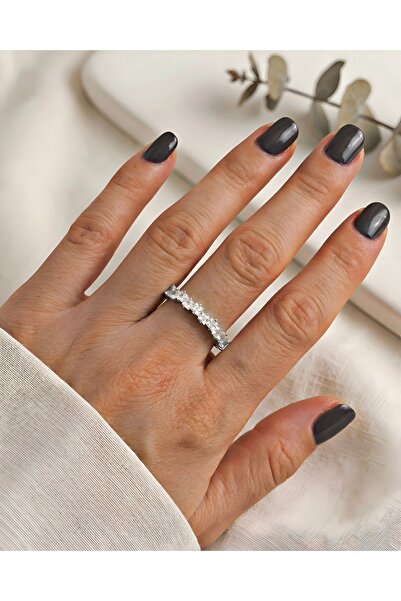 ILSA Square Cut Stone Silver Color Eternity Ring