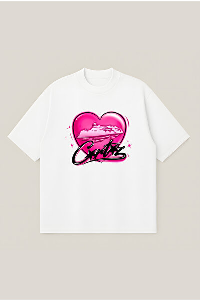 Moon Dancer Corteiz Hearts Printed Oversize Boxy Cut Unisex 100% Cotton Tshir...