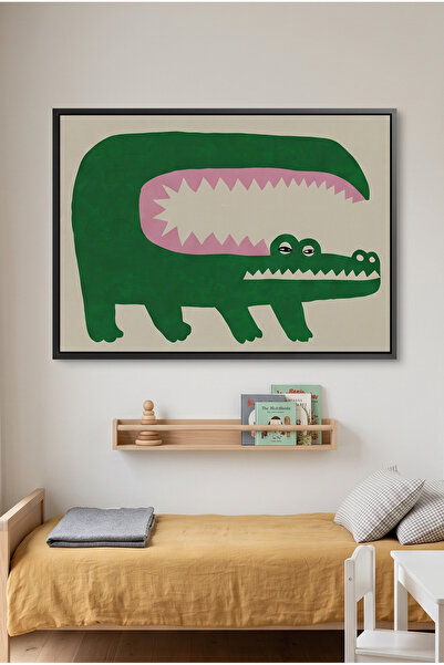 Jasmine Art Green Crocodile Kids Wall Art | Portrait Framed Canvas Print | Lu...