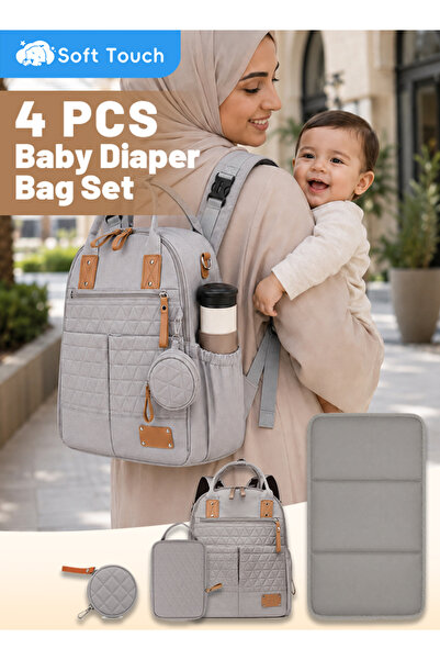 Soft Touch 4PCS Baby Diaper Backpack, Waterproof Mommy Bag with Changing Pad,...