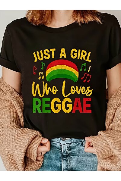 212Wear Women's Reggae Music T-Shirt, JUST A Who Loves REGGAE Print, Short Sl...