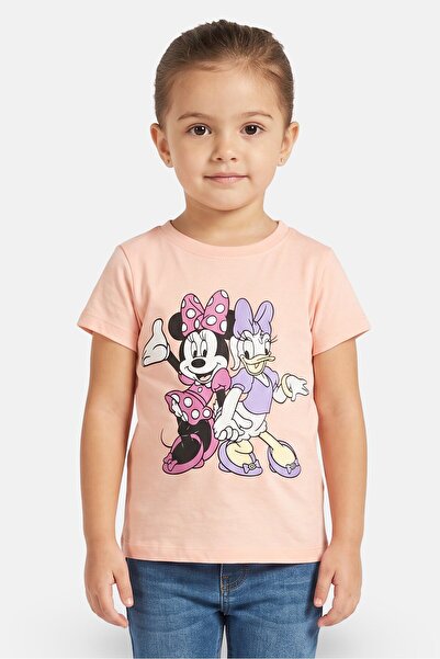 Disney Toddlers Girl Mickey Mouse Print Short Sleeve T-shirt, Peach