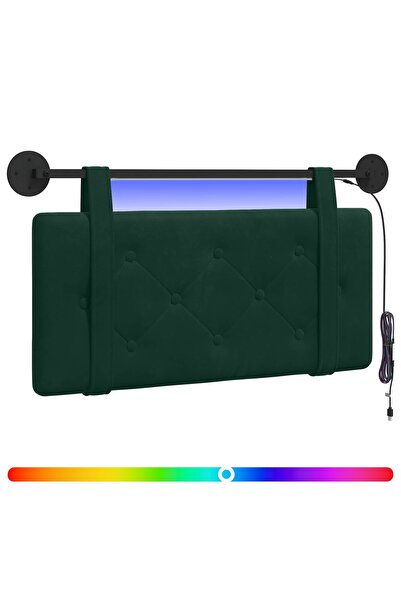 vidaxl Tăblie de pat suspendată Cu lumină LED Verde închis Catifea