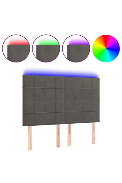 vidaxl Tăblie de pat cu LED, gri închis, 144x5x118/128 cm, catifea