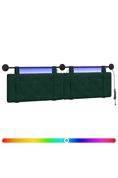 vidaxl Tăblie de pat suspendată Cu lumină LED Verde închis Catifea