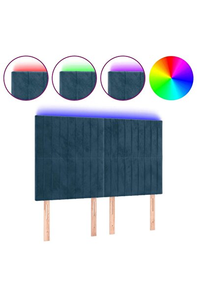 vidaxl Tăblie de pat cu LED, albastru închis, 144x5x118/128cm, catifea