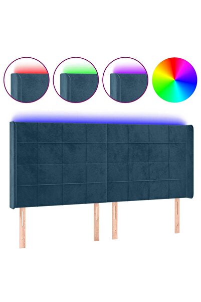 vidaxl Tăblie de pat cu LED, albastru închis, 203x16x118/128cm catifea