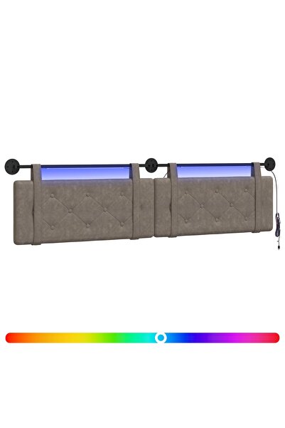 vidaxl Tăblie de pat suspendată Cu lumină LED Gri PU antic